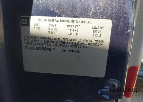 2007 Chevrolet Impala Ls z USA, uszkodzony, nr VIN 2G1WB58K479248607